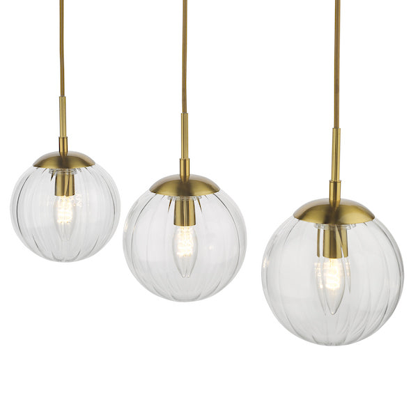 Dar Lighting Jocelyn 3 Light Natural Brass & Glass Bar Pendant