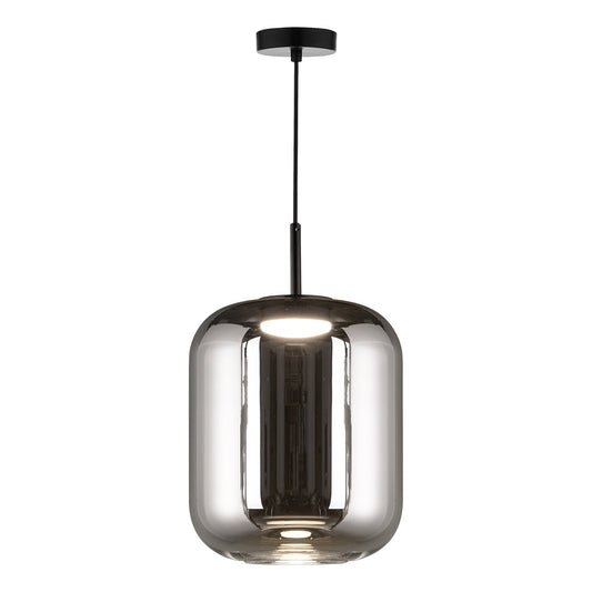 Dar Lighting Jurek Satin Black & Smoked Glass LED Pendant