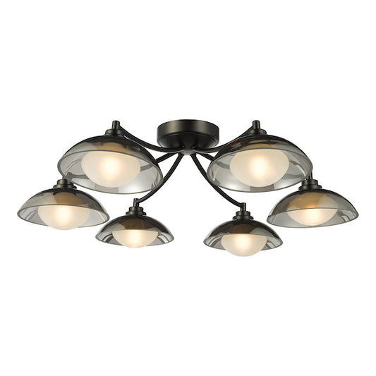 Dar Lighting Kadience 6 Light Satin Black & Smoked Glass Semi Flush