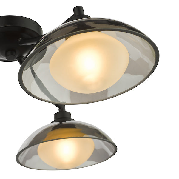 Dar Lighting Kadience 3 Light Satin Black & Smoked Glass Semi Flush