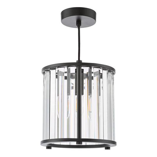 Dar Lighting Kiran Satin Black & Crystal Pendant