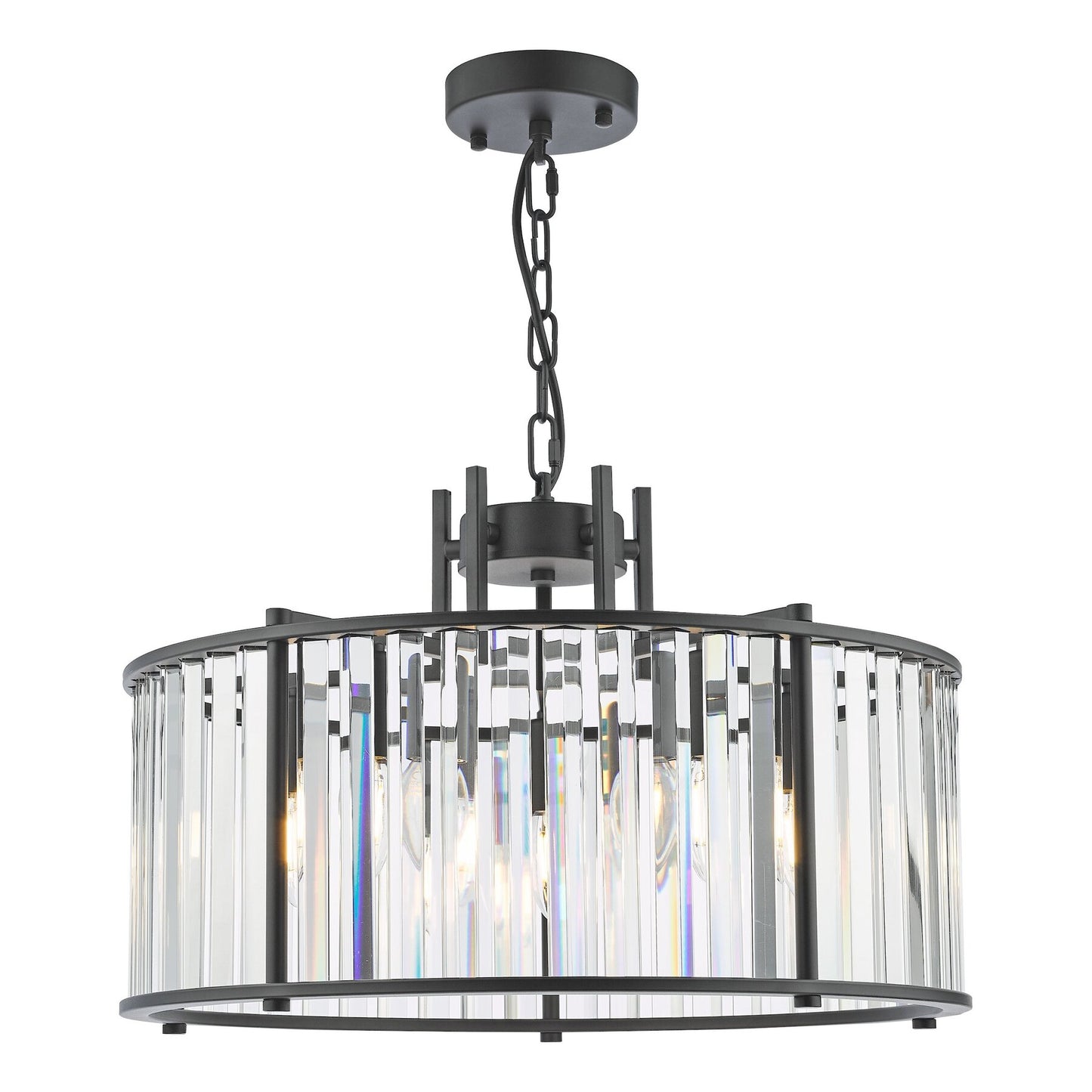 Dar Lighting Kiran 5 Light Satin Black & Crystal Pendant