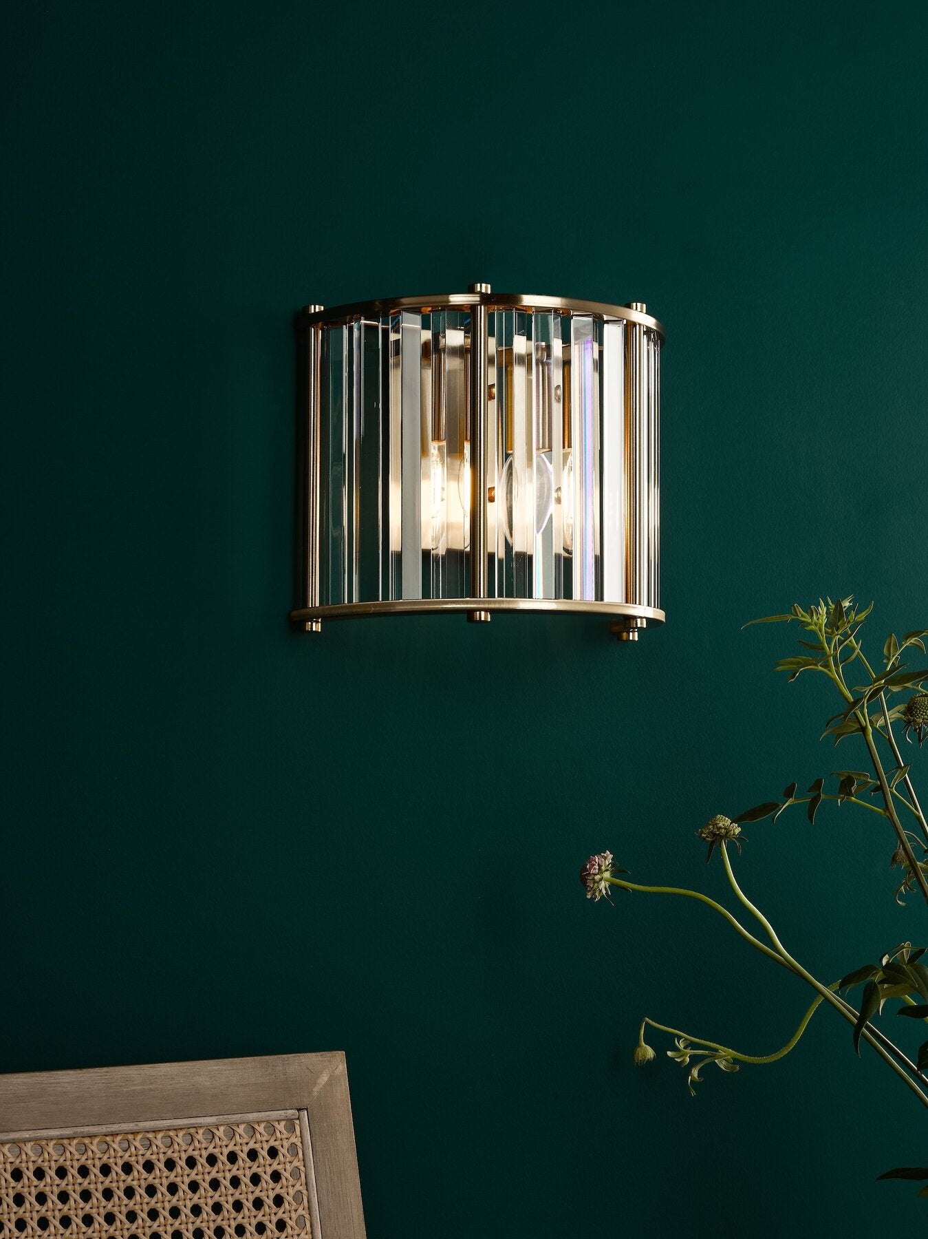 Dar Lighting Kiran 2 Light Natural Brass & Crystal Wall Light