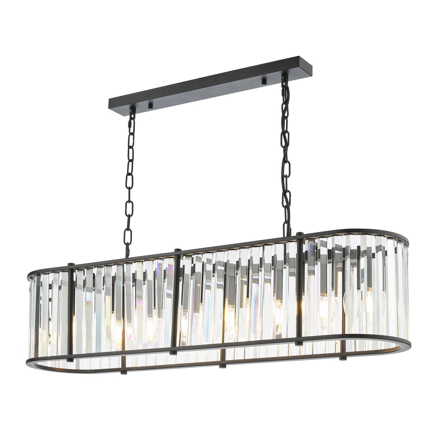 Dar Lighting Kiran 7 Light Satin Black & Crystal Bar Pendant