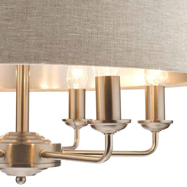 Laura Ashley Sorrento 6 Light Satin Nickel Pendant With Natural Shade