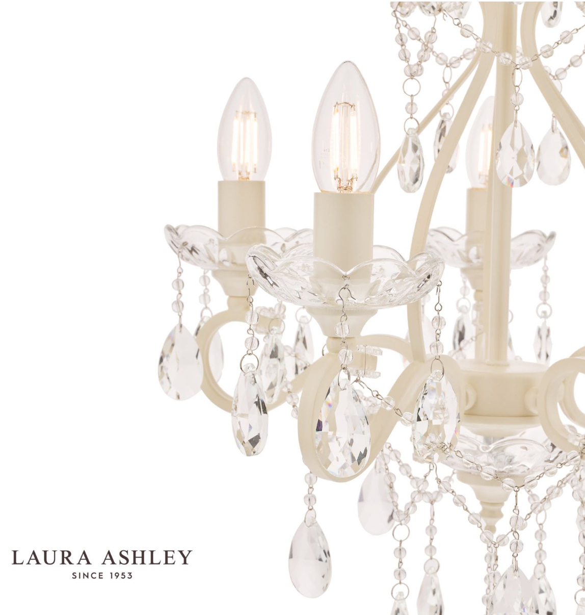 Laura Ashley Shamley 5 Light Matt White & Glass Chandelier