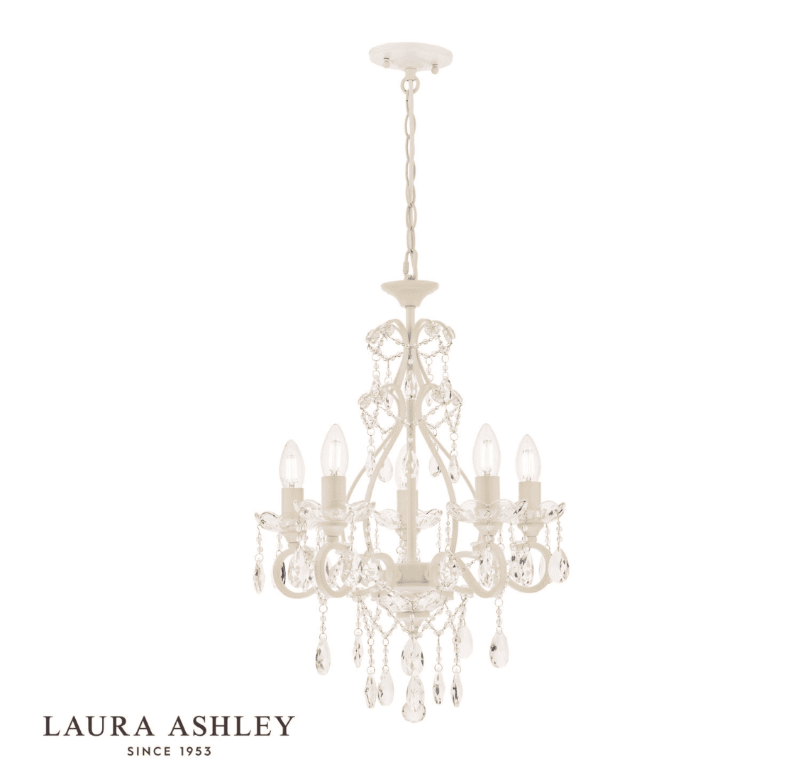 Laura Ashley Shamley 5 Light Matt White & Glass Chandelier