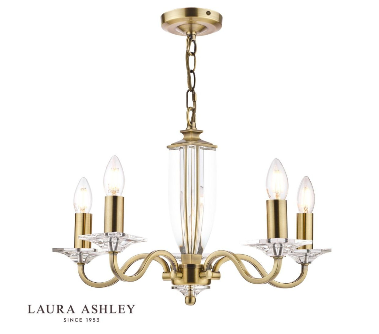 Laura Ashley Carson 5 Light Cut Glass & Antique Brass Chandelier