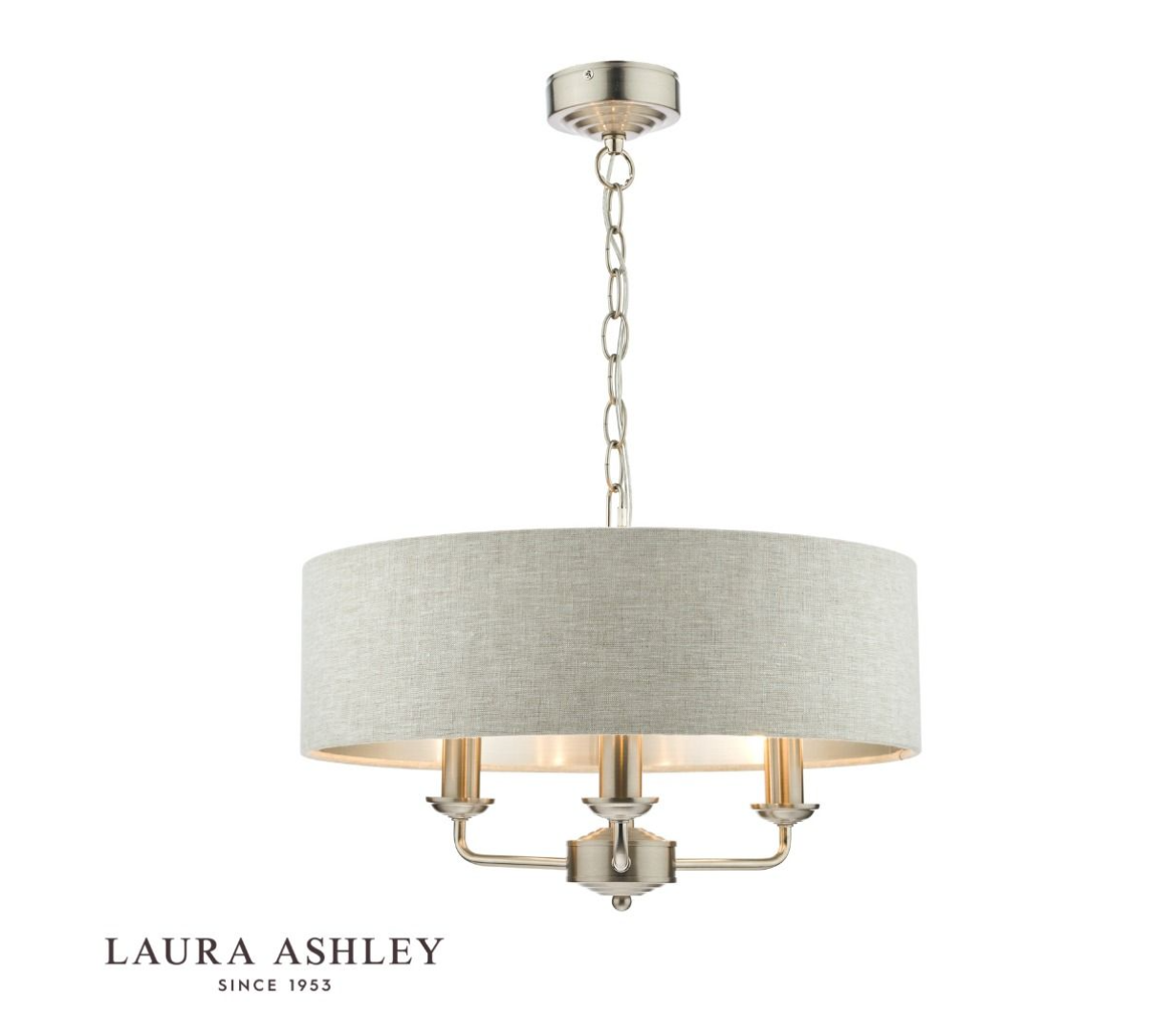 Laura Ashley Sorrento 3 Light Satin Nickel Pendant With Natural Shade