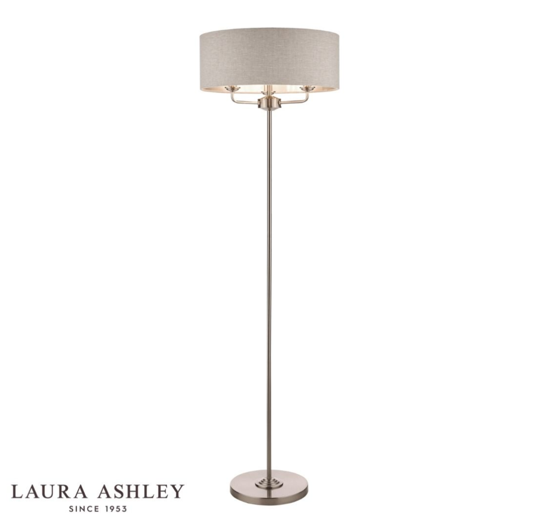 Laura Ashley Sorrento 3 Light Floor Lamp Satin Nickel With Natural Shade