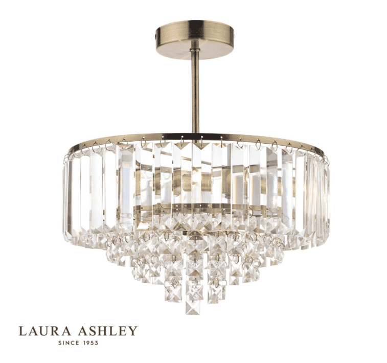 Laura Ashley Vienna 3 Light Crystal & Antique Brass Semi Flush