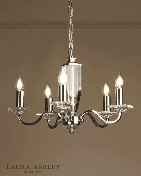 Laura Ashley Carson 5 Light Cut Glass & Polished Nickel Chandelier