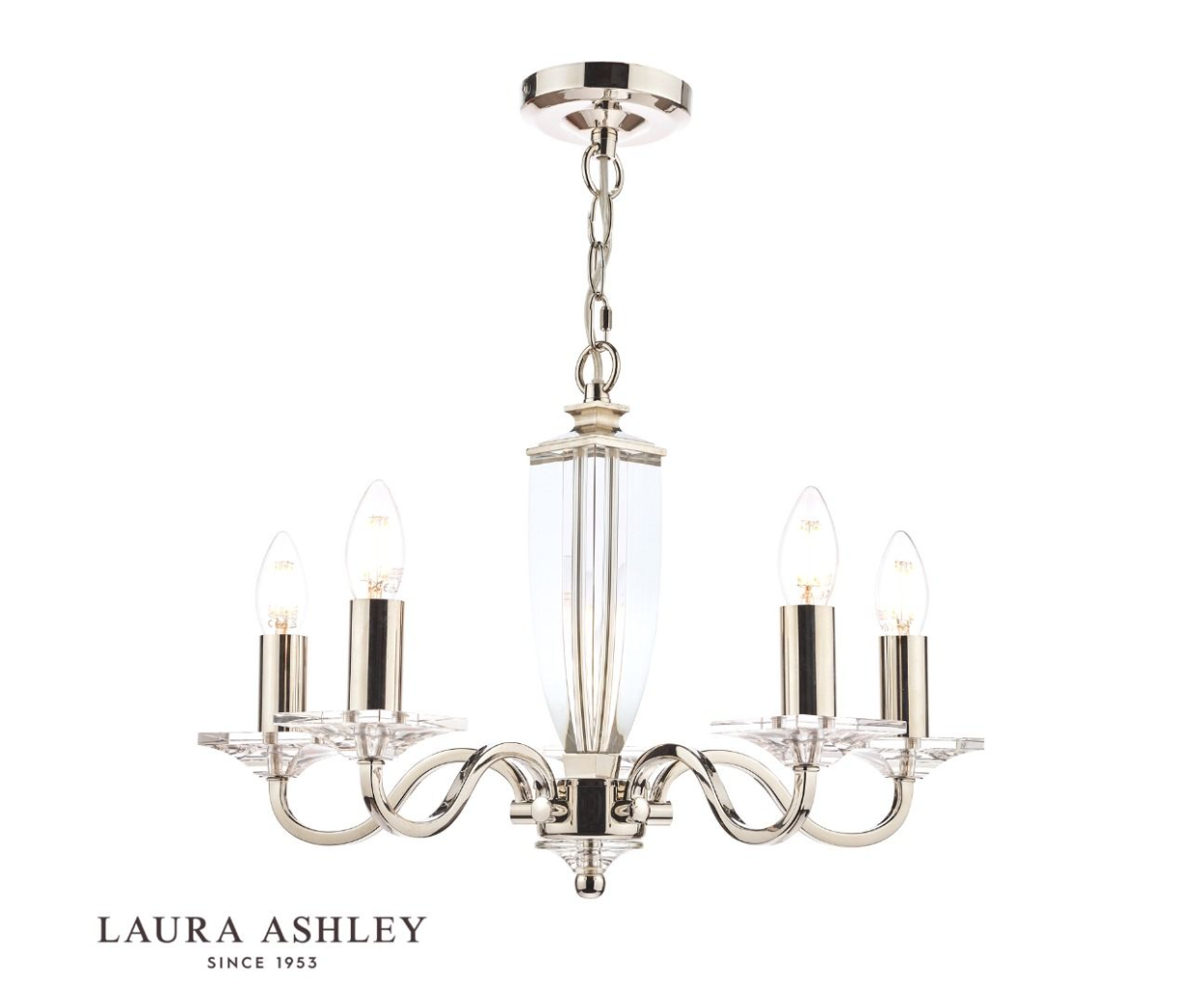 Laura Ashley Carson 5 Light Cut Glass & Polished Nickel Chandelier