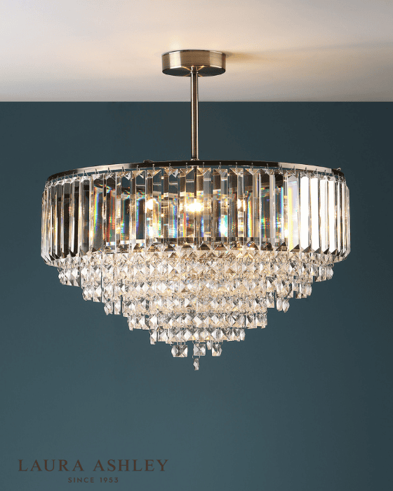Laura Ashley Vienna 5 Light Crystal & Antique Brass Semi Flush