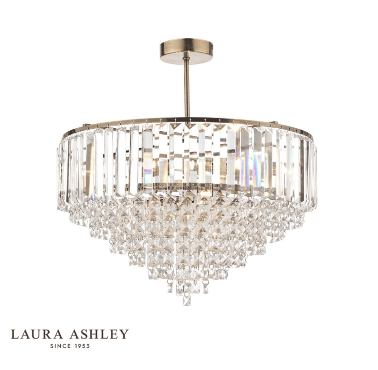 Laura Ashley Vienna 5 Light Crystal & Antique Brass Semi Flush