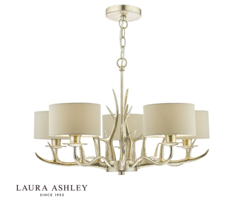 Laura Ashley Mulroy 5 Light Antler Champagne Chandelier With Shades