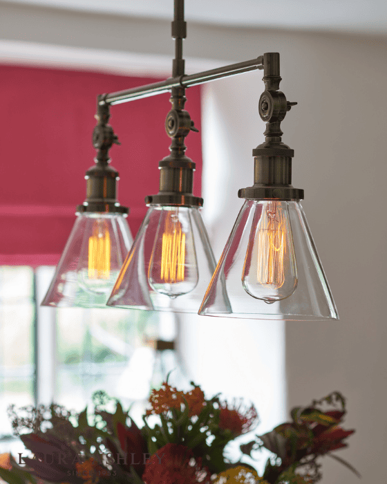 Laura Ashley Isaac 3 Light Antique Brass & Glass Bar Pendant