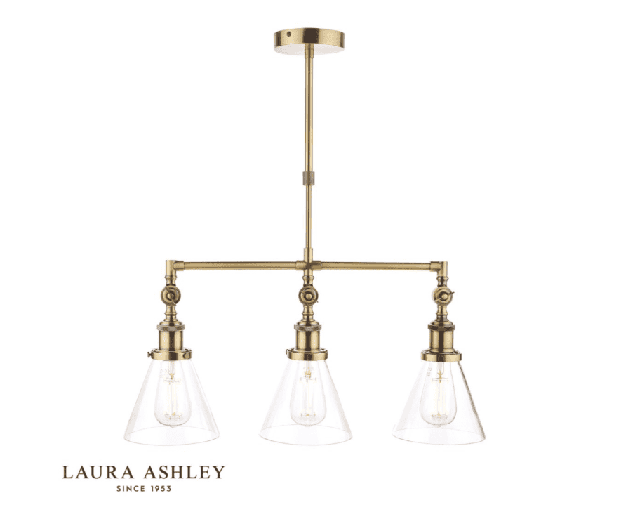 Laura Ashley Isaac 3 Light Antique Brass & Glass Bar Pendant
