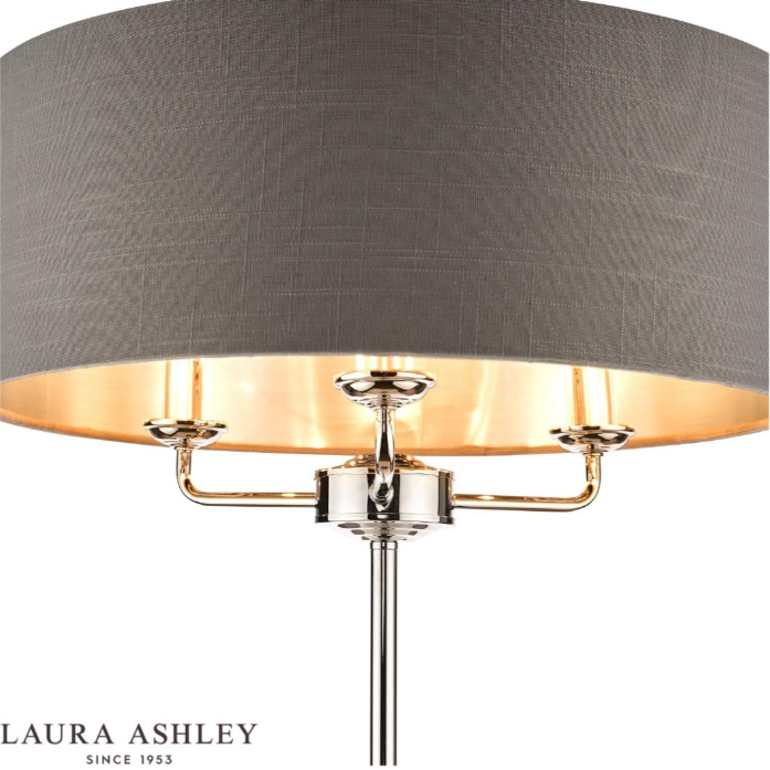 Laura Ashley Sorrento 3 Light Floor Lamp Polished Nickel With Charcoal Shade