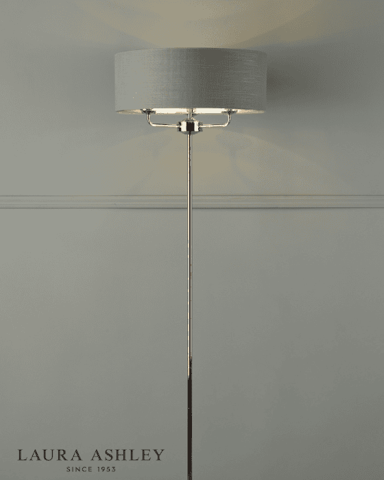 Laura Ashley Sorrento 3 Light Floor Lamp Polished Nickel With Charcoal Shade