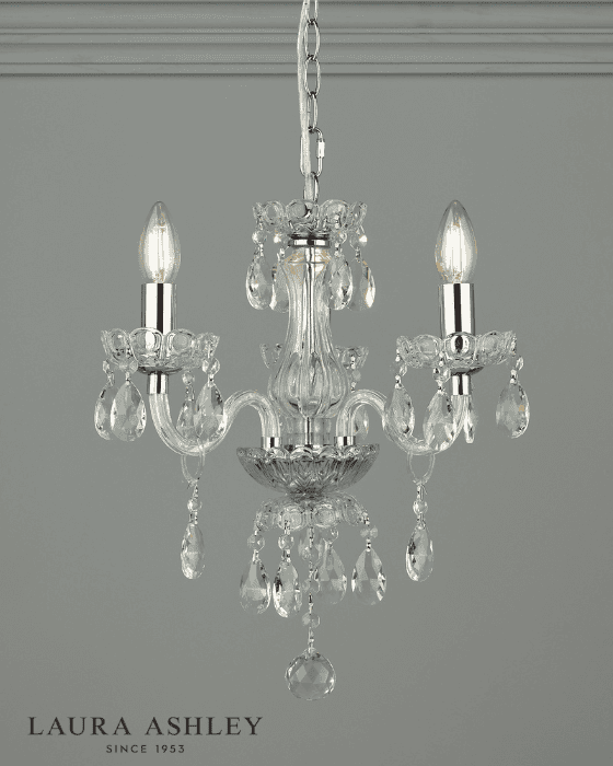 Laura Ashley Harriet 3 Light Crystal & Polished Chrome Chandelier