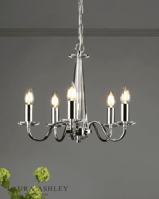 Laura Ashley Blake 5 Light Cut Glass & Polished Chrome Chandelier