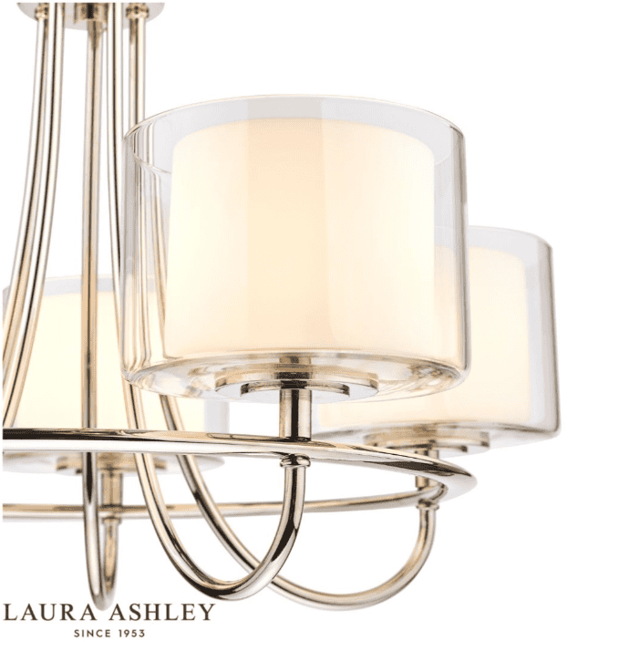 Laura Ashley Southwell 5 Light Polished Nickel & Glass Shades Chandelier