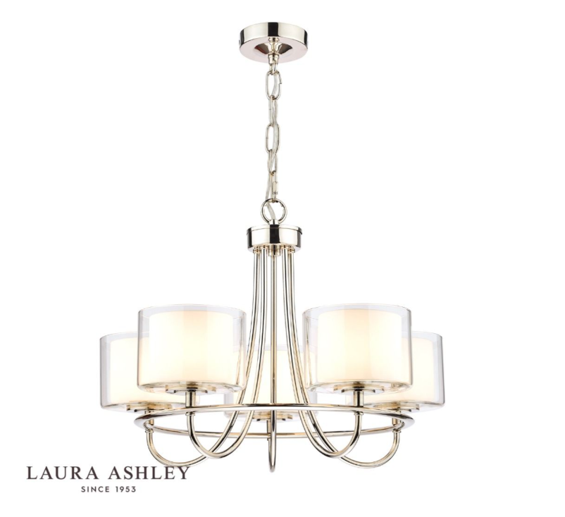 Laura Ashley Southwell 5 Light Polished Nickel & Glass Shades Chandelier