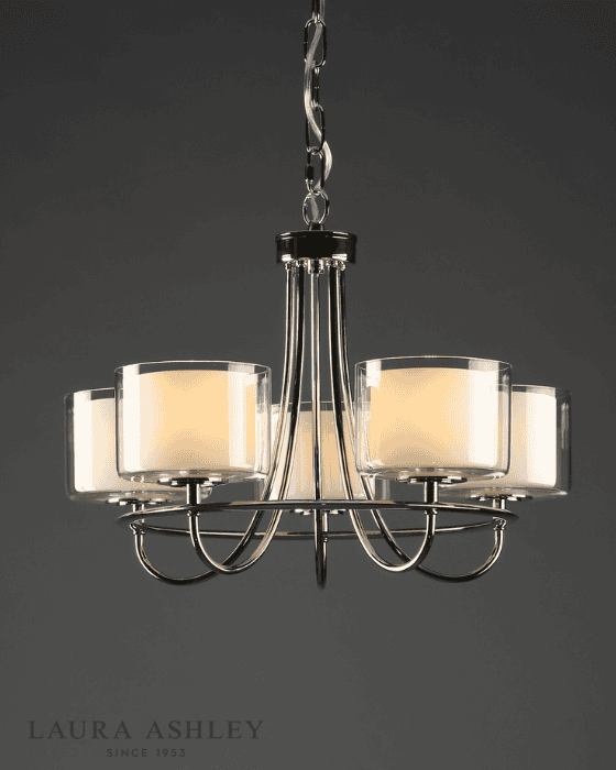 Laura Ashley Southwell 5 Light Polished Nickel & Glass Shades Chandelier