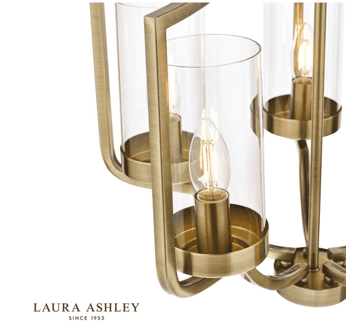 Laura Ashley Joseph 5 Light Antique Brass & Glass Chandelier
