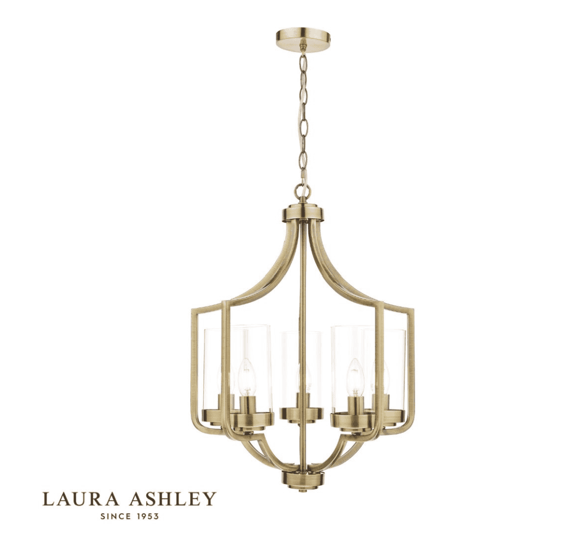 Laura Ashley Joseph 5 Light Antique Brass & Glass Chandelier