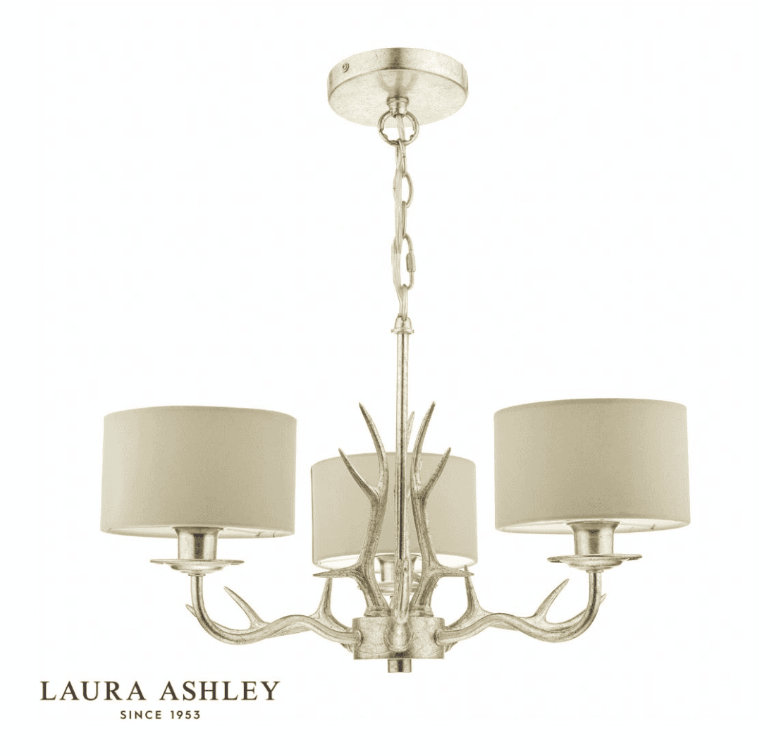 Laura Ashley Mulroy 3lt Antler Champagne Chandelier With Shades