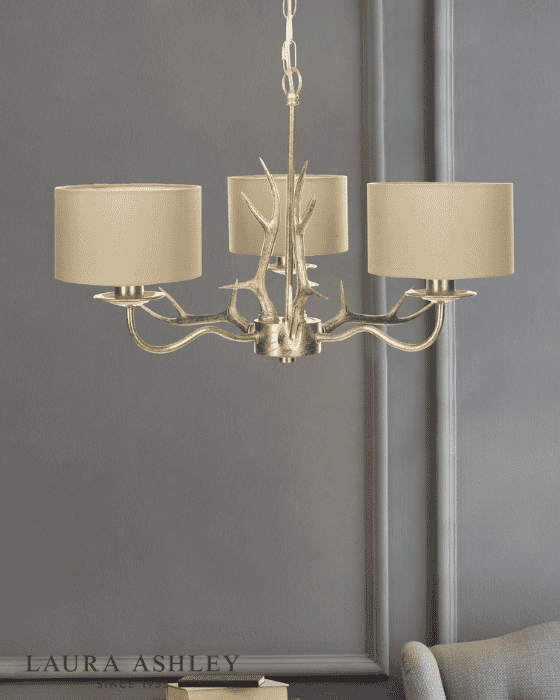 Laura Ashley Mulroy 3lt Antler Champagne Chandelier With Shades