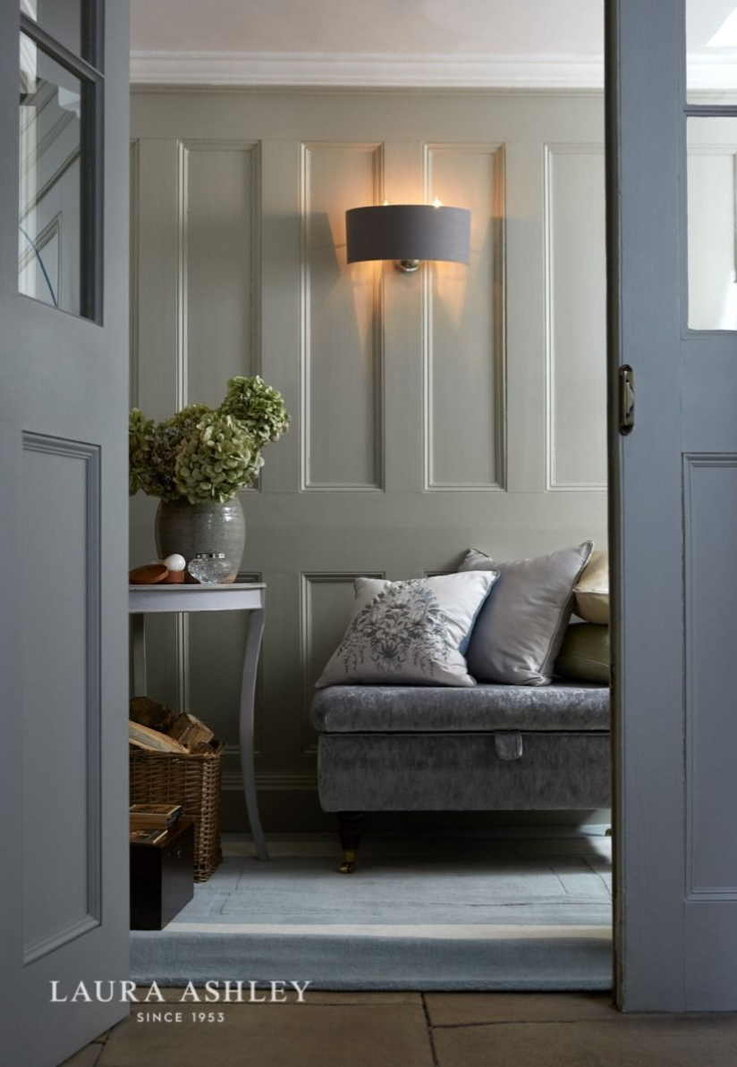 Laura Ashley Sorrento 2 Light Polished Nickel Wall Light With Charcoal Shade