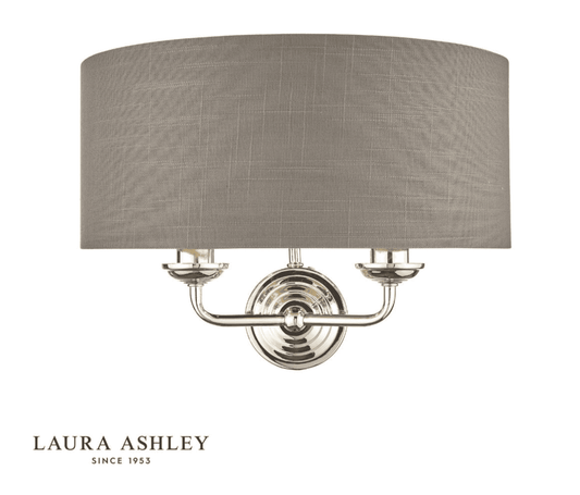 Laura Ashley Sorrento 2 Light Polished Nickel Wall Light With Charcoal Shade