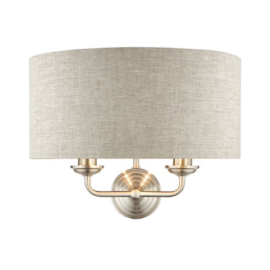 Laura Ashley Sorrento 2 Light Satin Nickel & Natural Wall Light With Shade