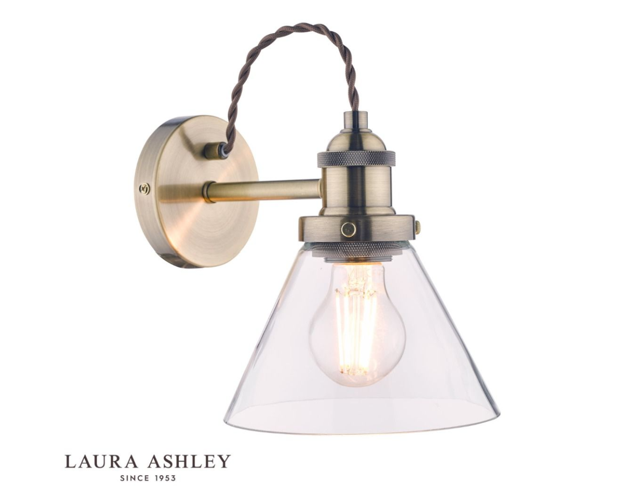 Laura Ashley Isaac Antique Brass & Glass Wall Light
