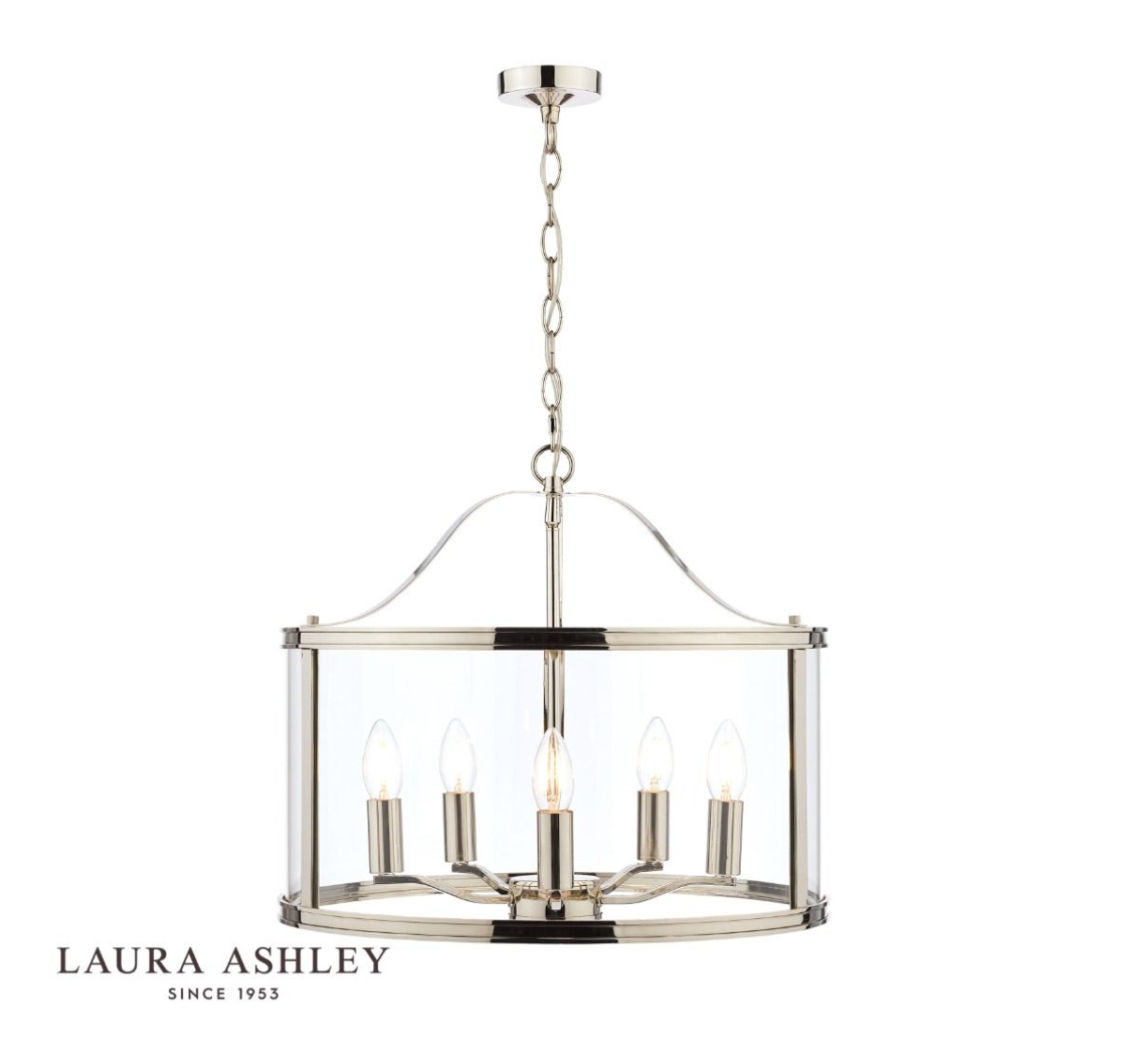 Laura Ashley Harrington 5 Light Polished Nickel & Glass Pendant