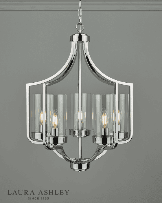 Laura Ashley Joseph 5 Light Polished Chrome & Glass Chandelier