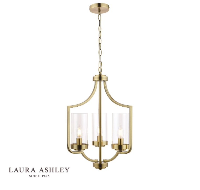 Laura Ashley Joseph 3lt Antique Brass & Glass Chandelier
