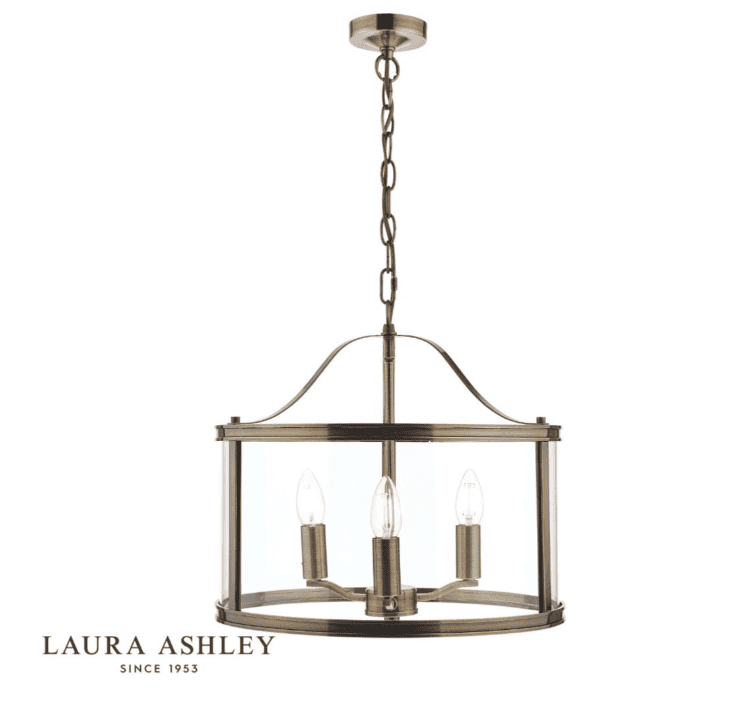 Laura Ashley Harrington 3 Light Antique Brass & Glass Pendant