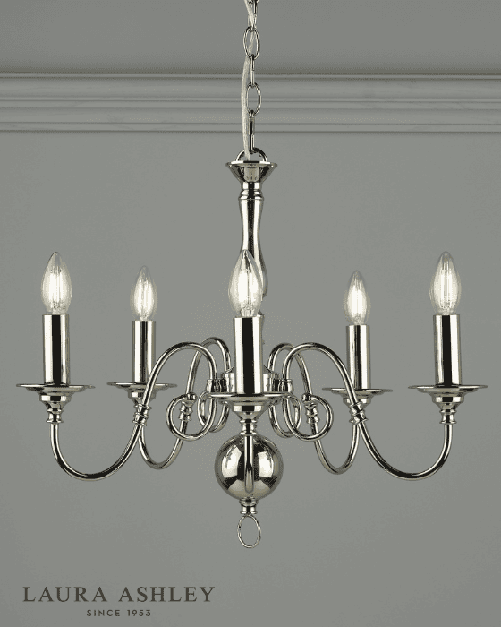 Laura Ashley Winchester 5 Light Polished Nickel Pendant