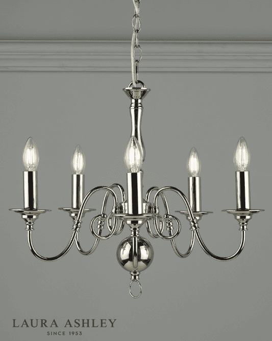 Laura Ashley Winchester 5 Light Polished Nickel Pendant