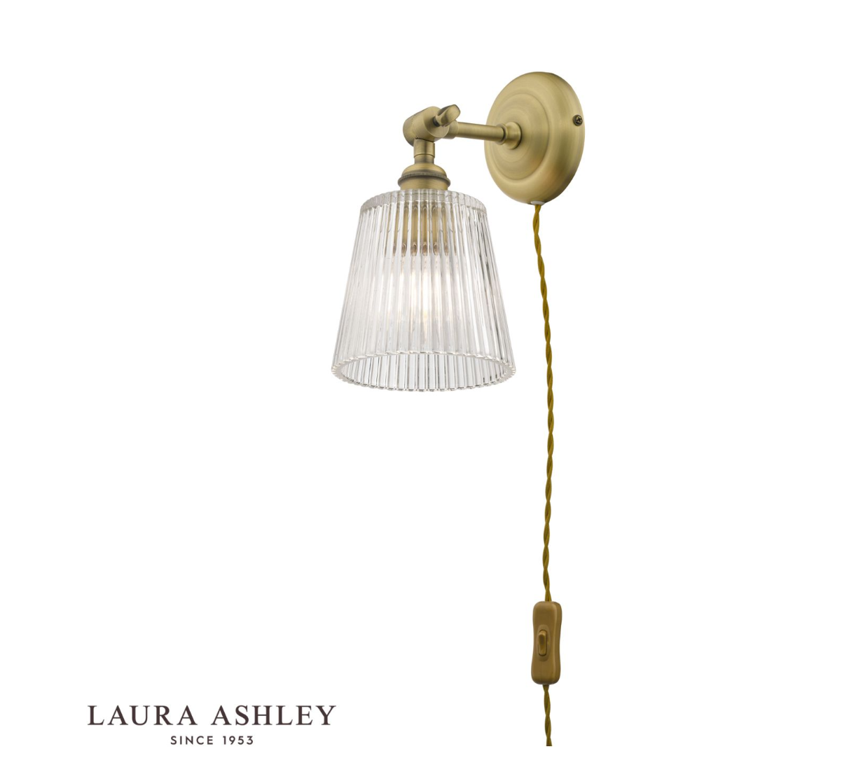 Laura Ashley Callaghan Plugged Antique Brass & Ribbed Glass Wall Light