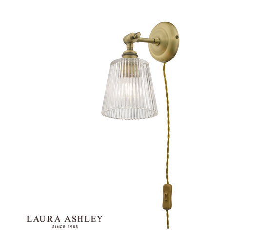 Laura Ashley Callaghan Plugged Antique Brass & Ribbed Glass Wall Light