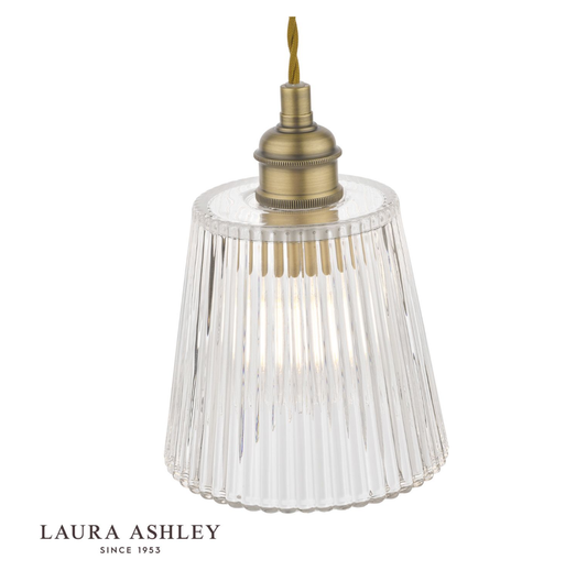 Laura Ashley Callaghan Antique Brass & Ribbed Glass Pendant
