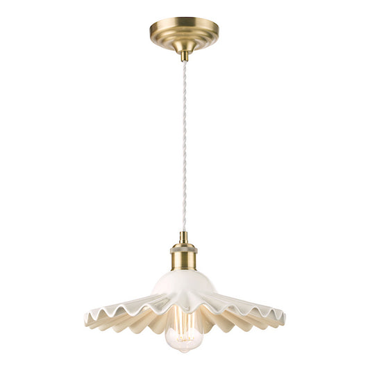 Laura Ashley Beca Large White Ceramic & Antique Brass Pendant