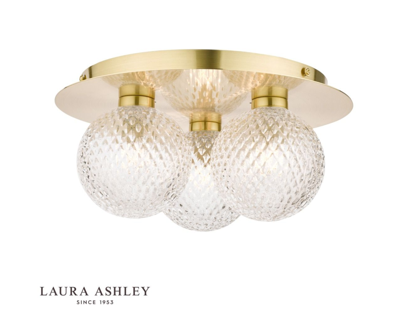 Laura Ashley Prague Bathroom IP44 3 Light Satin Brass & Glass Flush