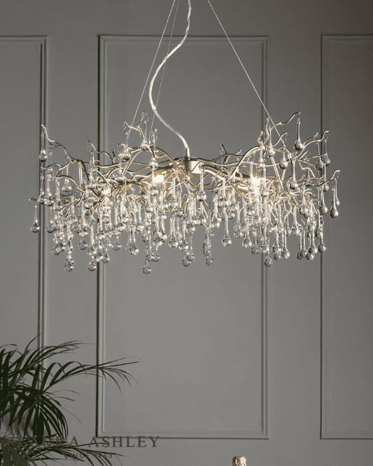 Laura Ashley Willow 5 Light Satin Champagne & Crystal Pendant