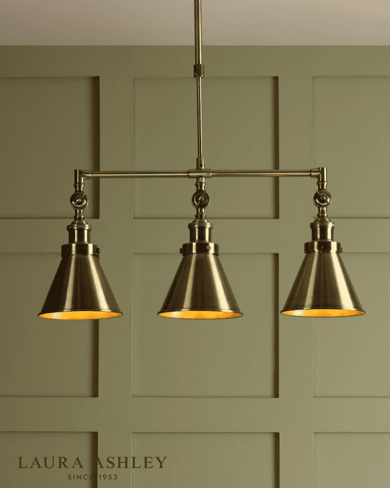 Laura Ashley Rufus 3 Light Antique Brass Bar Pendant